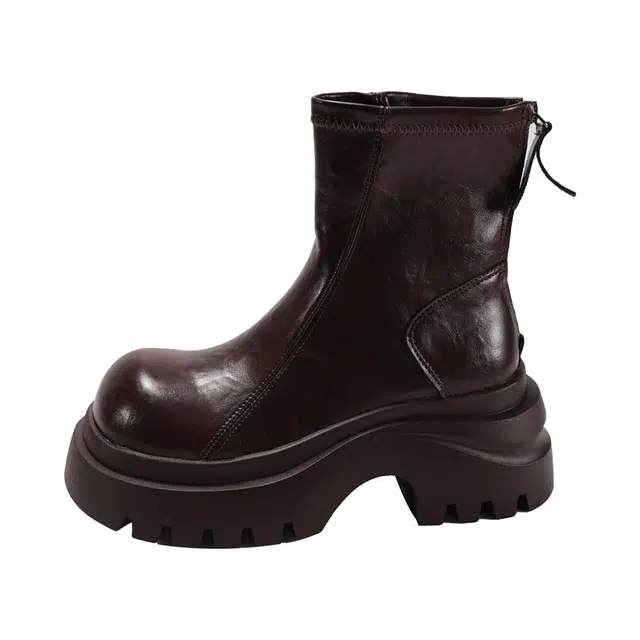 小鹿米利 人造革 复古大头瘦瘦靴英伦风小个子厚底 短靴 女