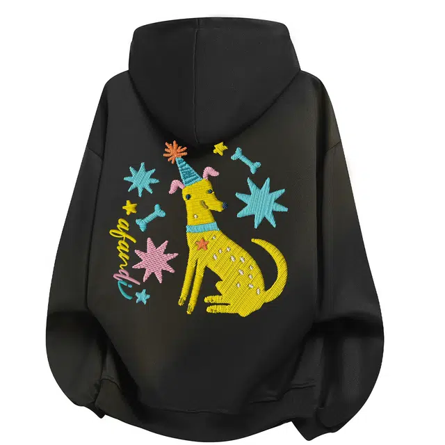 阿凡迪 美式复古高街卡通动漫萌趣小狗高级感仿刺绣印花潮牌字母签名多巴胺撞色校园简约百搭通勤无性别重磅华棉宽松连帽卫衣 男女同款