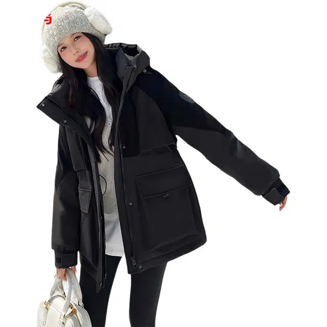 鸭鸭 纯色简约连帽常规长袖通勤面包服羽绒服 女款