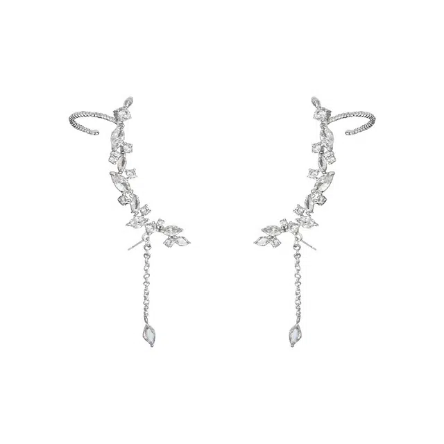 清脆小溪 树叶枝头流苏耳饰温柔甜美轻奢气质高级感小众简约设计清纯少女个性百搭 合金 耳夹 女款