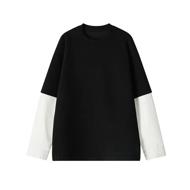 加荣 春秋复古华棉假两件长袖男卫衣撞色慵懒感日常气质百男休闲衣简约纯色今年流行爆款男士款美式舒适高级感男上衣 男女同款