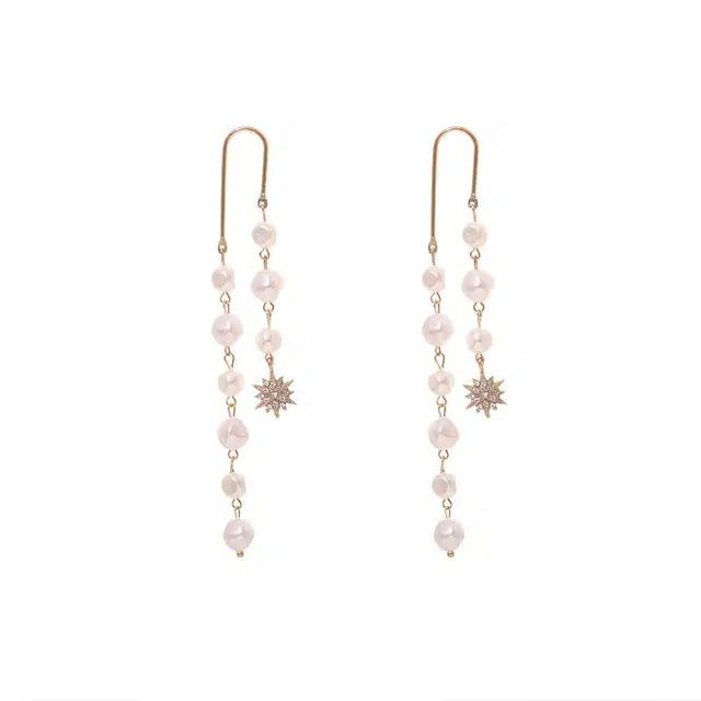 彤彤兔 欧美风长款流苏链条耳坠气质百搭耳饰女 合金树脂 耳环 女款