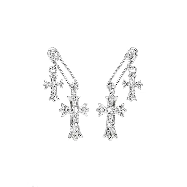 【高级感~十字架别针】 攸委 轻奢小众设计感镶钻耳钉女个性气质冷淡风耳饰#好运 锆石 精致甜酷仙女时尚百搭创意潮流嘻哈流行耳环 女款