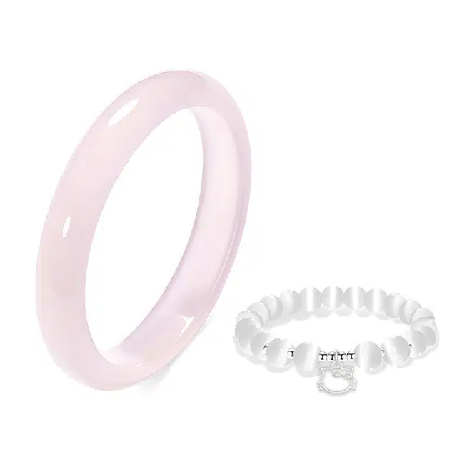 【女友柒夕限定周年礼盒】 京华录 白月光足银招财猫转运珠国风少女粉温柔大气显白汉服旗袍贵妃镯 一步一响平安吉祥#好运 琉璃 手镯 女款