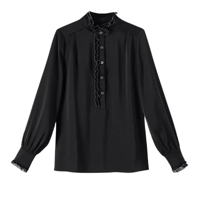 晚白 垂感亲肤面料小立领长袖设计衬衫 女款