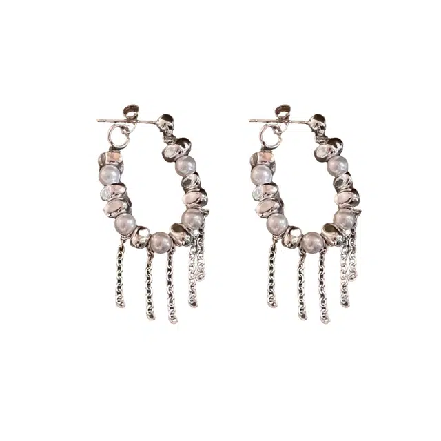 澜耀 复古轻奢珍珠串珠不规则 小众气质冷淡风流苏百搭耳饰 合金 耳环 女款
