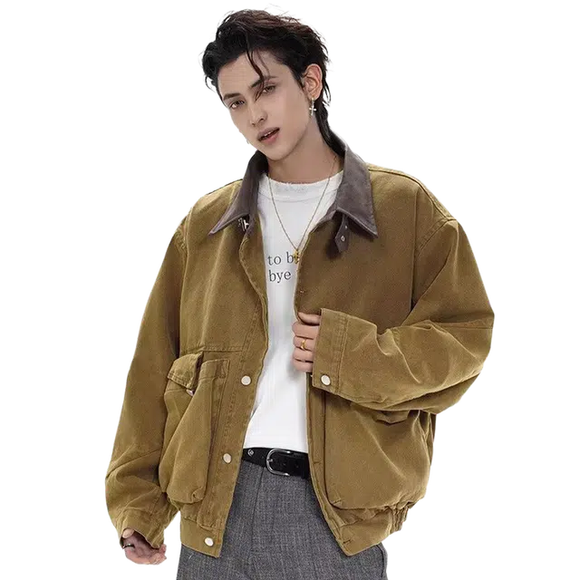 一碗士多 美式复古高街小众百搭纯色简约宽松舒适个性痞帅时尚通勤户外日常运动单排扣翻领基础款夹克 男女同款