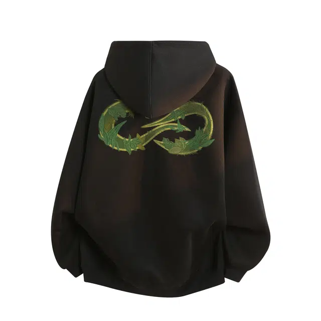 物质公式 重磅美式复古高街趣味仿万针刺绣植物花卉绣无限循环字母印花设计简约学院风休闲百搭透气落肩宽松拉链连帽外套开衫卫衣 男女同款