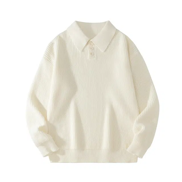 半空山 纯色简约基础款学院风柔软舒适亲肤透气宽松百搭翻领针织衫 男女同款