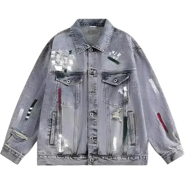 稻草人 潮流经典时髦休闲复古破旧牛仔外套 男女同款