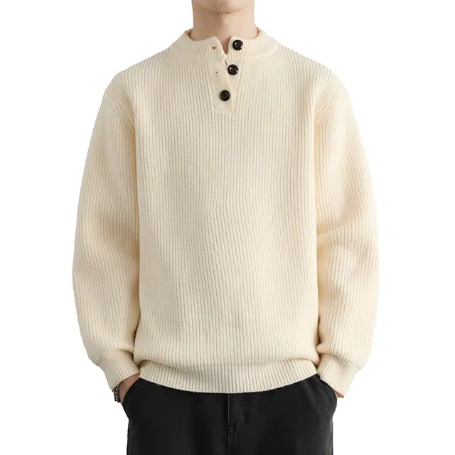 百胜狐 百胜狐高端圆领男士冬季套头纯色加厚潮牌宽松毛线衣针织衫 男款