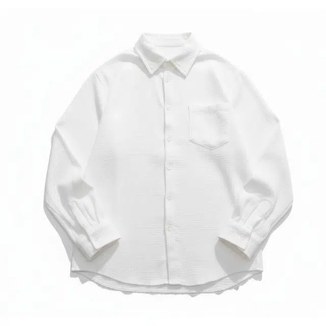 【dme】 华夫格衬衫男春秋季高级感男潮流上衣外套休闲短袖衬衣服 男女同款