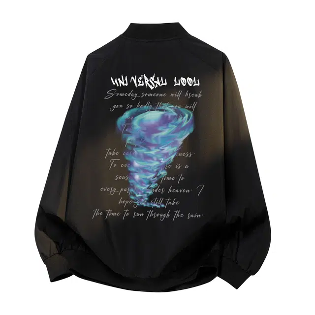 物质公式 美式复古高街嘻哈火焰龙卷字母印花时尚基础款棒球领高级感通勤舒适重磅宽松百搭防风防水飞行员教练潮流夹克外套 男女同款