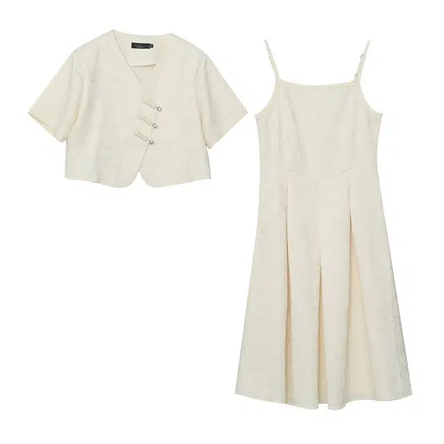 惟友 胖女生穿搭显瘦胖妹妹连衣裙大码夏季女装裙装套装 女款 新中式国风气质减龄吊带裙外套