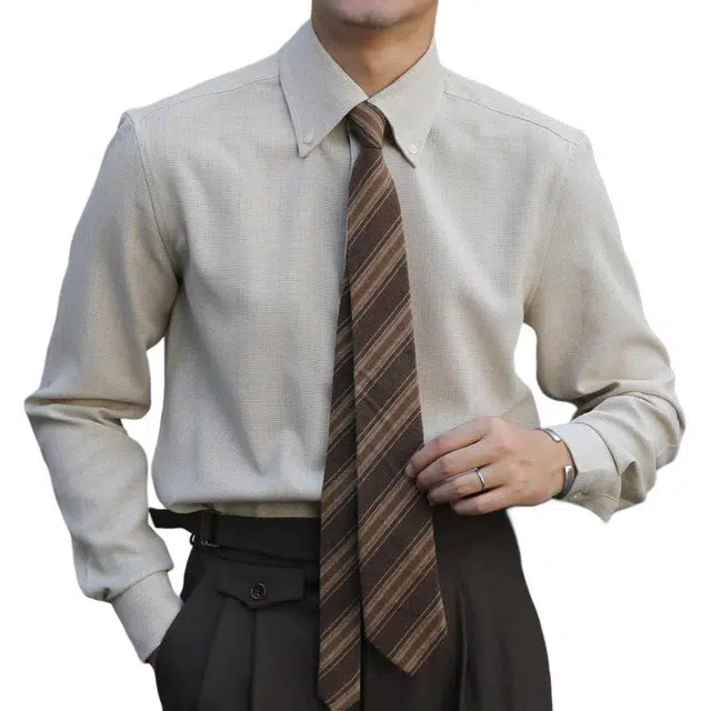 大格子与黑猫 格子免烫休闲长袖衬衫 男款