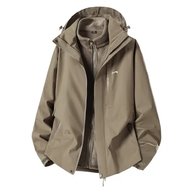 贵人鸟 轻拓系列 简约百搭工装拉链口袋品牌印花连帽防风拒水保暖内胆三合一夹克外套 男女同款