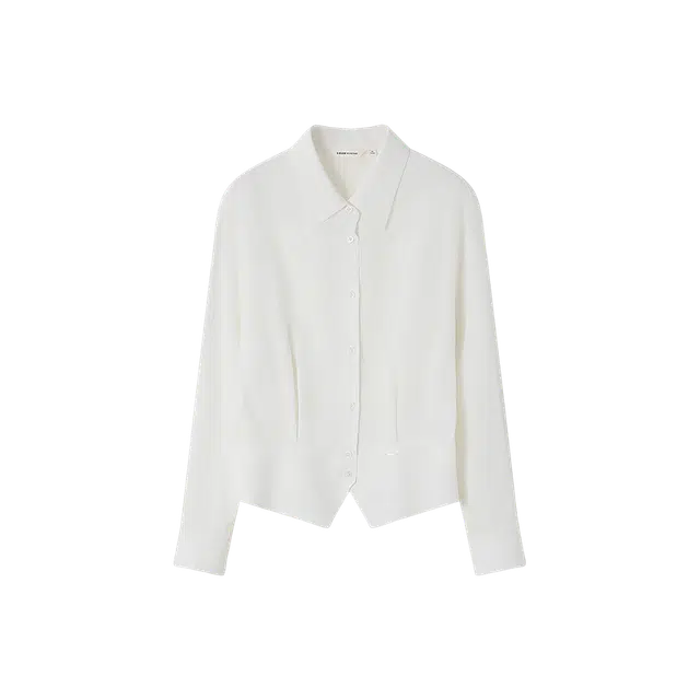 沫晗依美 设计感收腰简约纯色长袖衬衫 女款