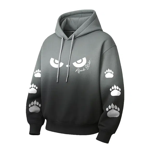 阿凡迪 美式高街猫眼品牌艺术字体印花爪印简约高级渐变连帽休闲宽松日常通勤户外运动无性别主义经典百搭落肩舒适轻便长袖卫衣 男女同款