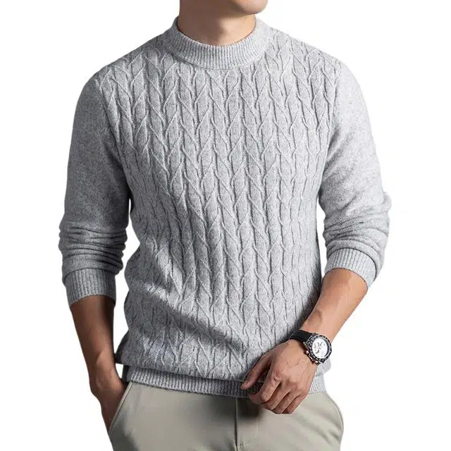 袋鼠 复古美式百搭圆领打底衫纯色柔软舒适个性纹路休闲风针织衫 男女同款