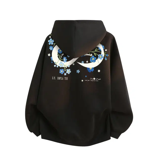 物质公式 重磅美式复古高街潮牌创意趣味植物花卉绣无限循环字母印花设计简约学院风休闲百搭透气落肩袖宽松拉链连帽外套开衫卫衣 男女同款