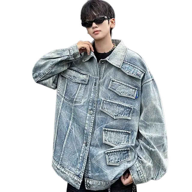 一碗士多 美式复古高街小众百搭做旧水洗多口袋装饰设计个性痞帅时尚通勤日常户外经典款翻领牛仔夹克 男女同款