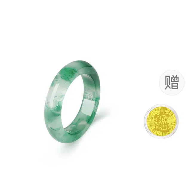 中鑫珠宝 【喜乐福慧|高品质】 空山碧环正品飘花国风天然 非洲翠 戒指 女款