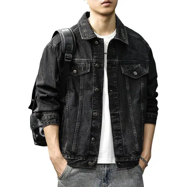 前进牛 秋季美式休闲经潮牌高街军事风重磅外穿上衣衬衫男潮流水洗宽松翻领痞帅工装夹克男牛仔外套 男款