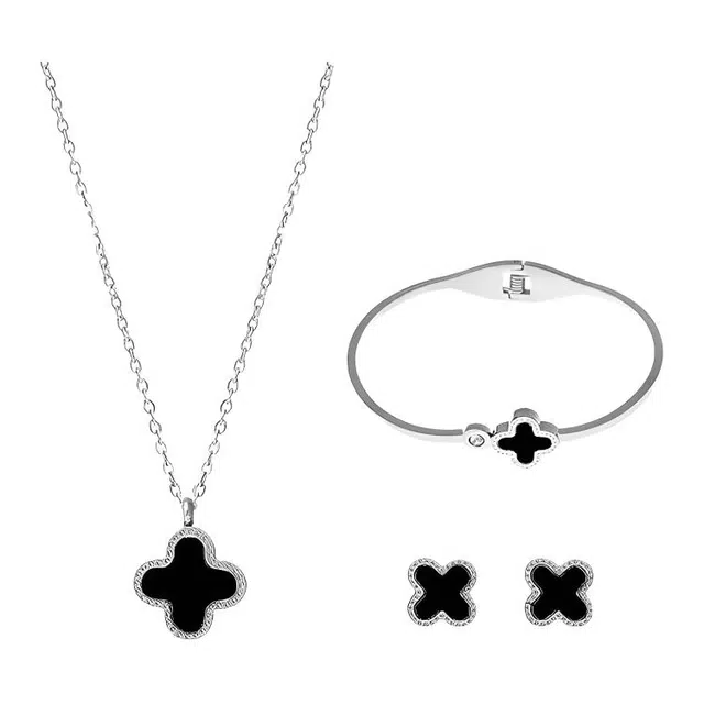 迎百宝 幸运套装系列 四叶草三件套小众百搭勤大气轻奢精致甜美优雅 通勤 合金 项链 男女同款情侣款