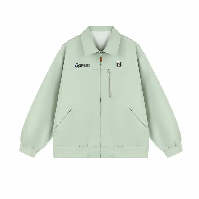 港仔文艺男 美式复古底特律工装拉链口袋字母印花徽章小标翻领落肩上衣纯棉肤感休闲百搭哈灵顿夹克外套 男女同款