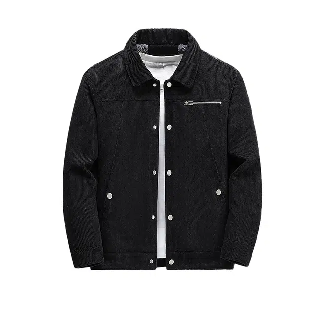 太子龍 美式复古羊羔绒加绒加厚外穿休闲翻领多口袋拉链灯芯绒棉衣外套棉服 男款