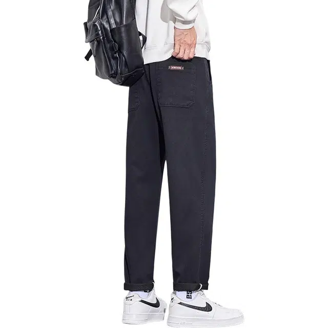 协协乐 轻商务秋冬季潮牌宽松直筒弹力锥形萝卜裤复古水洗做旧休闲九分裤青少年痞帅长裤牛仔裤 男款