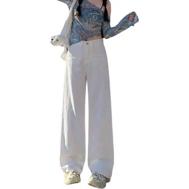 如续 阔腿高腰女春款美式高街显瘦辣妹拖地宽松直筒裤子牛仔裤 女款