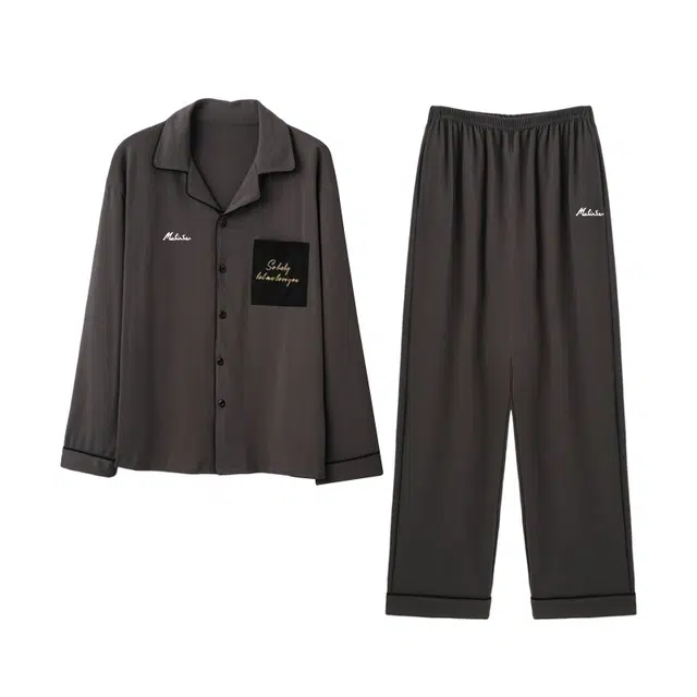 木林森 印花经典版型轻薄凉感垂顺长袖不易皱居家长裤睡衣套装 男款