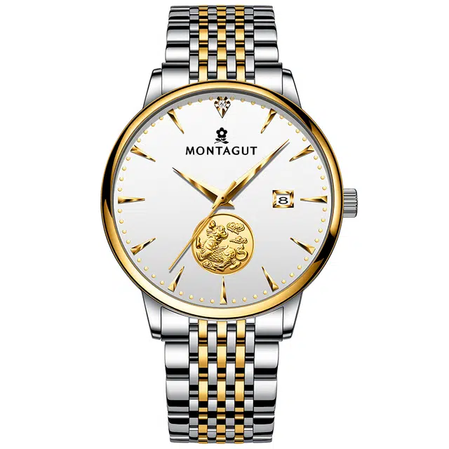 梦特娇 麒麟系列 自动机械机芯 精钢表带 国表 男表 白色表盘