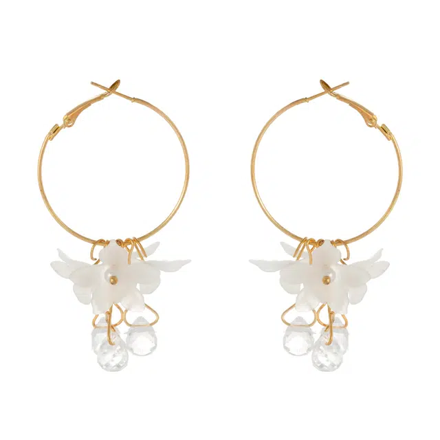 澜耀 白色植物花卉流苏 小众设计简约日韩文艺温柔甜美耳饰 合金 耳环 女款