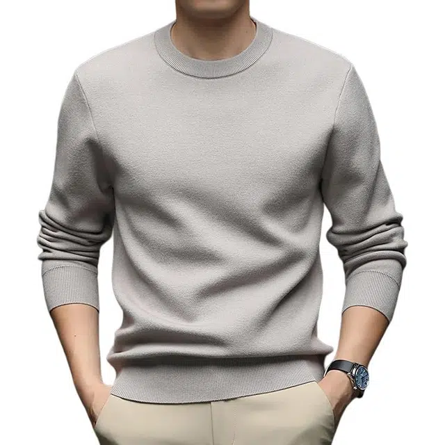 袋鼠 商务风都市经典圆领秋冬季焕新纯色休闲风透气保暖宽松通勤户外打底针织衫 男女同款