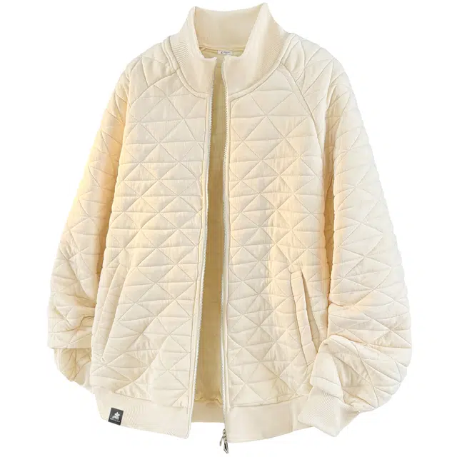 稻草人 美式复古潮牌菱形格纹理高街痞帅时尚双开拉链棒球领外套宽松舒适休闲百搭开衫长袖肌理感秋季卫衣 男女同款