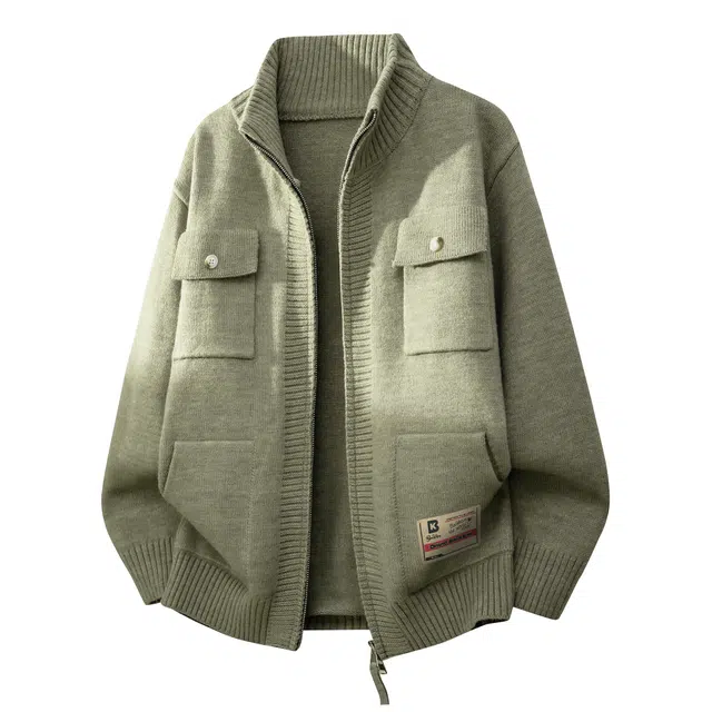 大卫贝肯 美式复古高街立领日常通勤休闲百搭亲肤舒适轻松惬意慵懒高级感开衫针织衫 男女同款