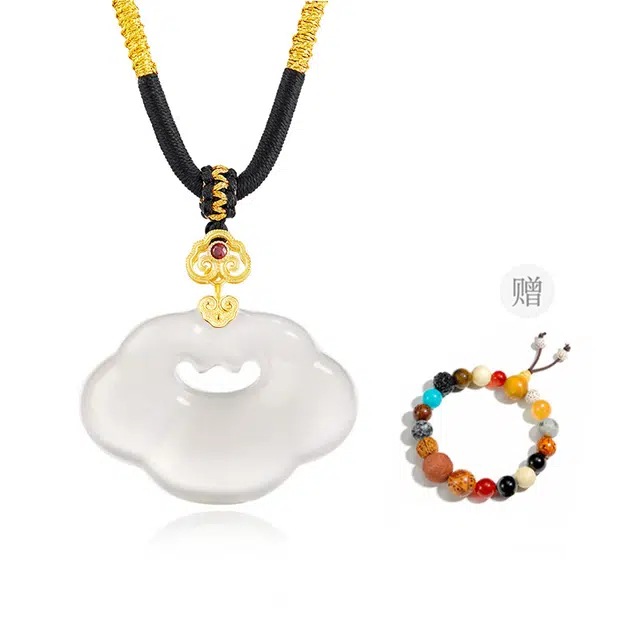 中国黄金 珍·尚银 称心如意吊坠 岁岁安康 平安喜乐 新中式平安锁 国潮古风 小众轻奢设计 手编绳锁骨链 送礼 玉髓 项链女生 女款