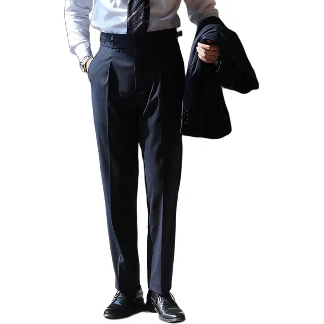大格子与黑猫 修身免烫条纹纯色长裤西装裤 男款