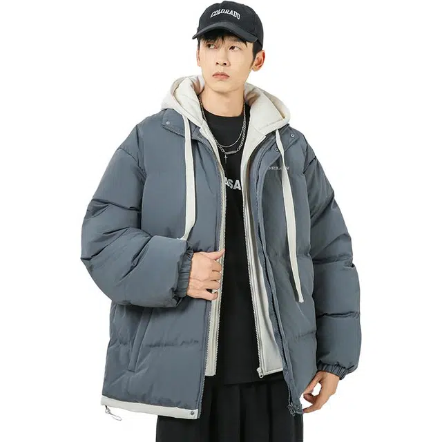 太子龍 美式港风个性连帽潮牌外套棉衣假两件面包服加厚保暖青少年上衣棉服 男女同款