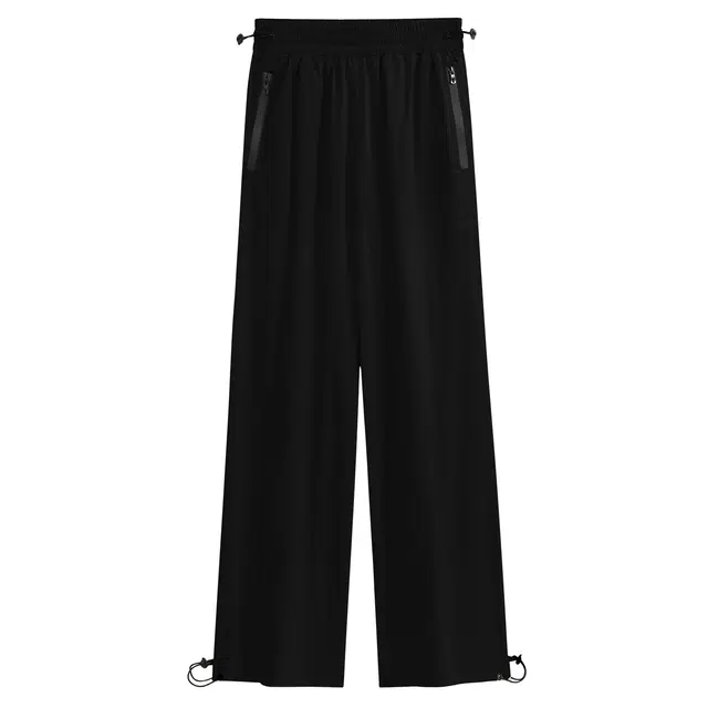 百思绒  瑜珈服长裤女跑步休闲春夏季款专业户外防晒速干运动裤  宽松阔腿拖地裤束脚直筒工装裤大码女裤纯色松紧高腰裤