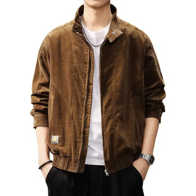 贵色 美式复古潮流百搭竖纹设计感立领工装长袖夹克外套 男女同款