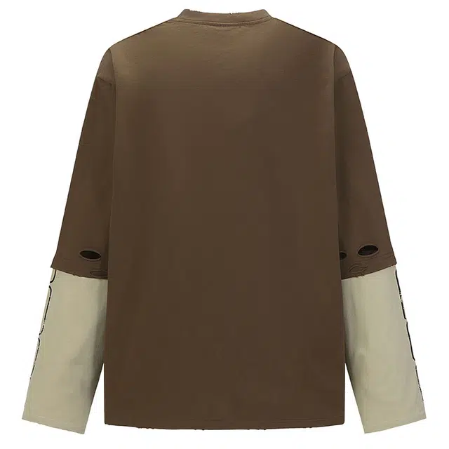 拾个壹先生 美式复古高街拼接拼色假两件宽松休闲百搭字母刺绣卫衣 男女同款