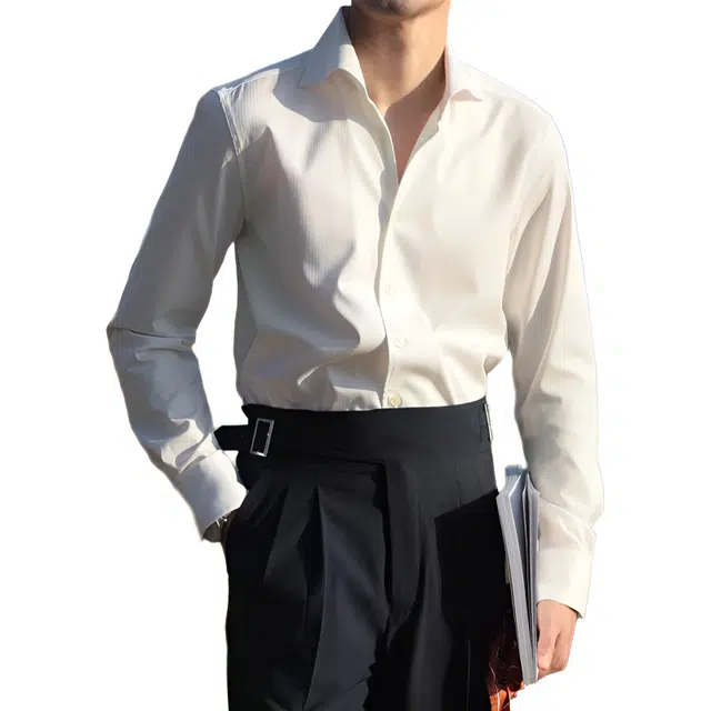 大格子与黑猫 修身潮男百搭长袖衬衫 男款