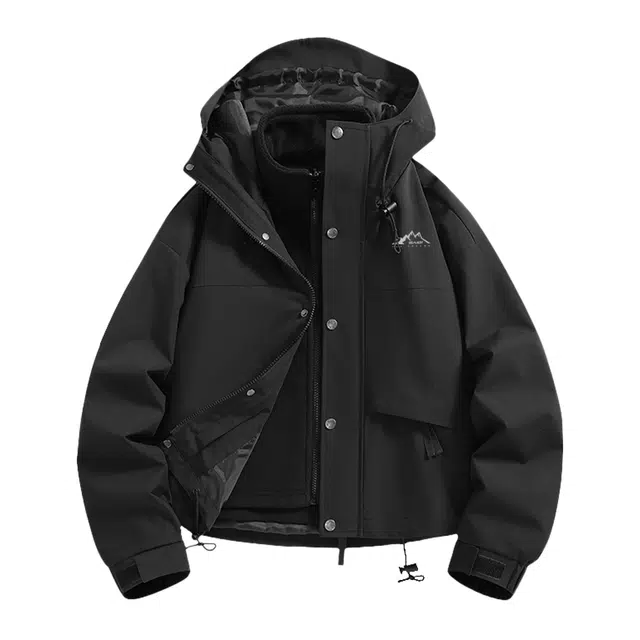 赛琪 户外徒步登山可拆卸内胆保暖抗寒出游骑行露营防泼水防风透气耐磨多口袋连帽三合一工装夹克绒感外套 女款