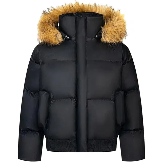 爱肯 美式带帽复古高街座山雕纯色简约痞帅大毛领高级感设计派克棉衣舒适锁温休闲日常时尚潮流户外防风氛围穿搭中性风棉服 男女同款