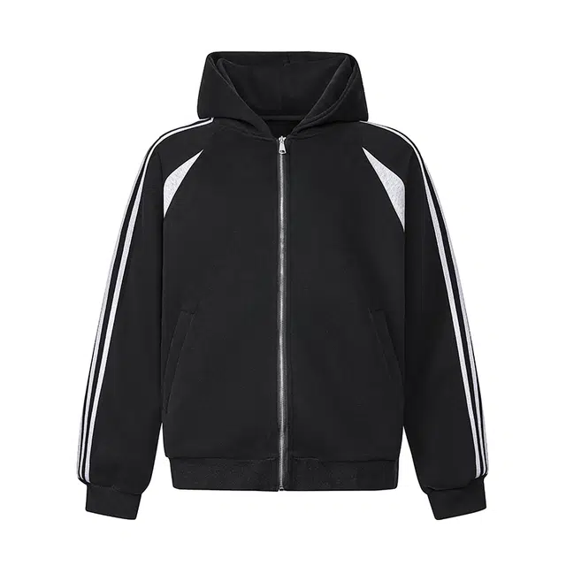 欧路得 欧路得 美式重磅三条杠连帽外套男潮牌秋季宽松休闲运动拉链夹克开衫卫衣 男款