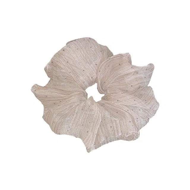 前方大荒野 满天星网纱大肠圈香槟色高级感韩式发绳扎头发头花马尾日常百搭#好运 布艺 发圈 女款