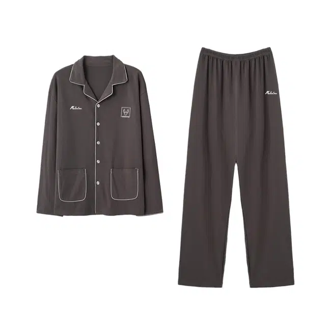 木林森 印花经典版型轻薄长袖凉感长裤垂顺不易皱居家睡衣套装 男款